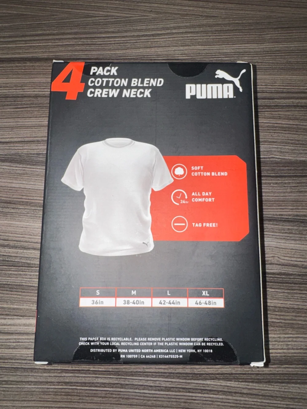 Puma Men’s 4-Pack Crew Neck T-Shirts – White, Gray, Navy, Black